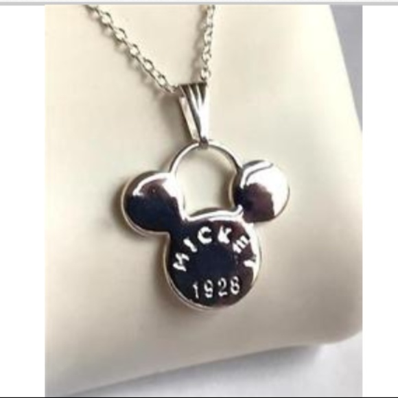 Disney Jewelry - Silver Mickey Mouse Ears Necklace Disney 18” 1928 Vintage Disneyland Plated